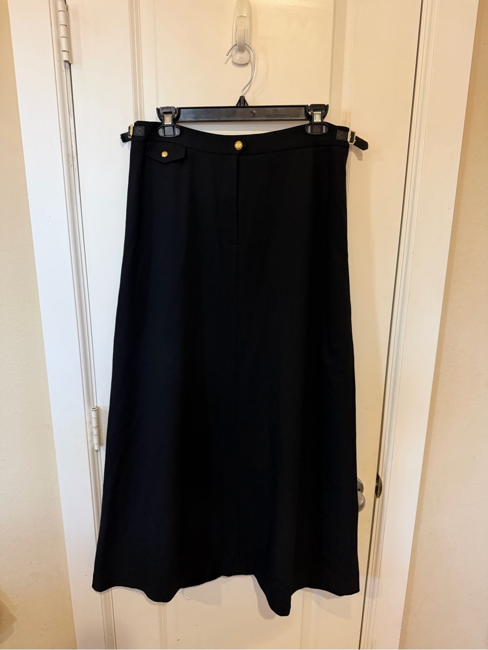 Ralph Lauren Black Maxi Skirt with Gold Buttons and Leather Buckles